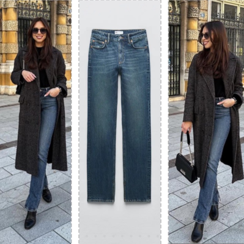 ZARA high rise full length split hem jeans blogger favorite